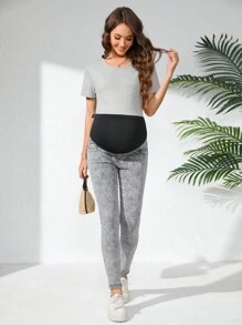 SHEIN Adjustable Waist Pregnancy Skinny Stretch Denim Pants - Dark Grey - View 3