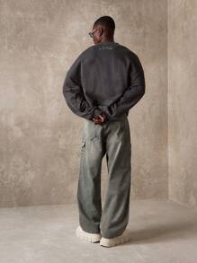 SUMWON Relaxed Fit Crop Sweatshirt Streetwear Drop Shoulder Oversized Urban Fashion Pullover Perfect For Layering Fall Winter Casual Comfort - Grey - View 2