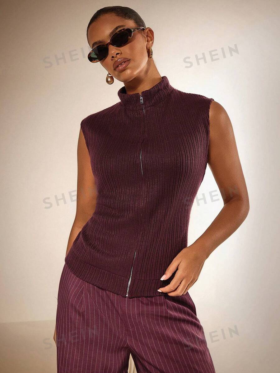 Athîral Cárdigan de suéter con cremallera metálica, cómodo y versátil para mujer