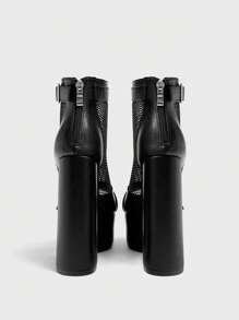 Cuccoo CUCCOO LuxiPop Bottes de cheville à la mode pour femmes, imperméables, à plateforme et talons hauts épais, avec mesh noir à l'avant, parfaites pour les fêtes du Nouvel An