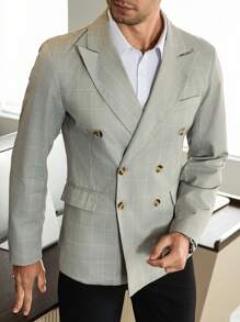 Calvornis 男士前扣立领格子休闲夹克，日常穿着 - 卡其色 - 查看 1