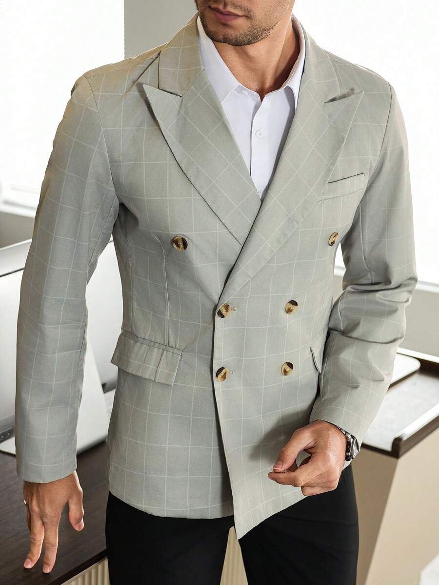 Calvornis 男士前扣立领格子休闲夹克，日常穿着 - 卡其色 - 查看 1