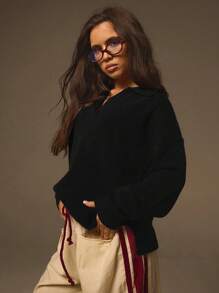 Athîral Women's Casual Solid Color Turndown Collar Side Slit Sweater, Autumn/Winter