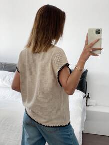 Siren Gaze Women's Apricot Clash Black Crocheted Textured Sleeveless Round Neck Loose T-Shirt Summer T-Shirt Top Summer Summer Tops  Casual Everyday Wear   Summer Outfits For Women  Summer Tops  Going Out Tops Women  Tube Top