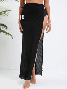 Swim Lushoire Elegante vakantie strandcover-up voor dames met textuur en effen kleur, split en parelversiering, zomer