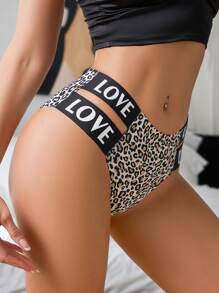 1 pezzo Slip sportivo casual da donna senza cuciture, a vita media, con stampa e doppia fascia