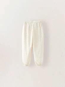 THE HAPPY LOOK Young Boy's Minimalist Front Tie Pocket Letter Print Long Pants - Beige - View 2