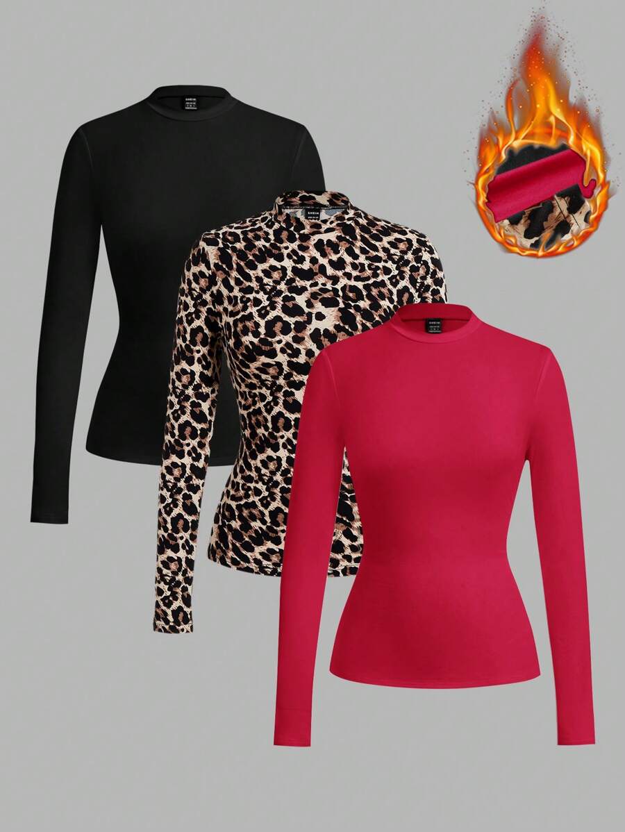 SHEIN Clasi 女士三件套立领长袖百搭上衣 - 紅色 - 查看 1
