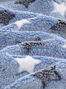 Cozy Pixies Young Boy Star Pattern Fleece Thick Long Sleeve Cardigan, Casual Versatile Suitable For Autumn And Winter