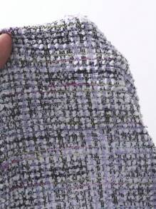 DAZY 女式纯色拼布圆领短袖口袋休闲格纹上衣 - 灰色 - 查看 10