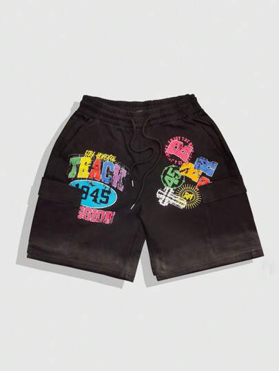 Street Life Pantaloncini cargo casual da uomo con stampa a lettere e vita con coulisse