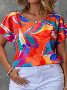 EMERY ROSE Plus Size Casual All-Over Print Summer Shirt Suitable For Going Out