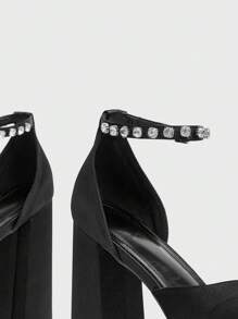 Sugerpunk Women's Fashion High Platform Satin Rhinestone Embellished Pumps Spring Shoes Spring Break Easter Prom Heels - Black - View 4