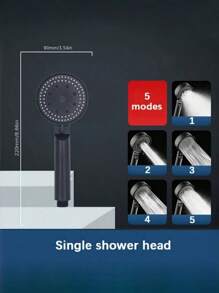 1Pc 90mm Diameter Black Plastic Shower Booster Shower Head, 5-Level Adjustable Multi-Functional High Water Pressure Shower Head, Bathroom Accessories, Suitable For Bathrooms, Kitchens, Toilets, And Home Decoration - Black - View 2