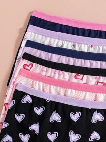 6 件装女孩可爱心形印花有机棉低腰内裤 - 彩色 - 查看 3