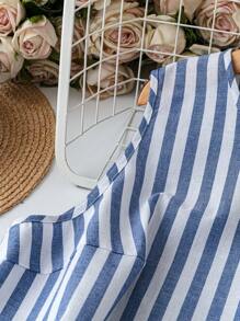 SHEIN LUNE 女士大码休闲条纹无袖连衣裙 西装女士波西米亚风 90 年代服饰 节日夏季女士服装 夏季波西米亚风复古风 女士夏季服装 春假狂欢服装 节日春假服装 棉质 - 藍白色 - 查看 4