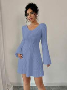 Chiquease Women's Solid Color Long Sleeve Sweater Dress, Minimalist Casual For Everyday Wear Fall Cloth For Women