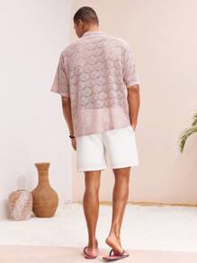 Mainfolk 2pcs Men's Woven Casual Daily Loose Short Sleeve Shirt & Drawstring Waist Straight Leg Shorts Set - White - View 2