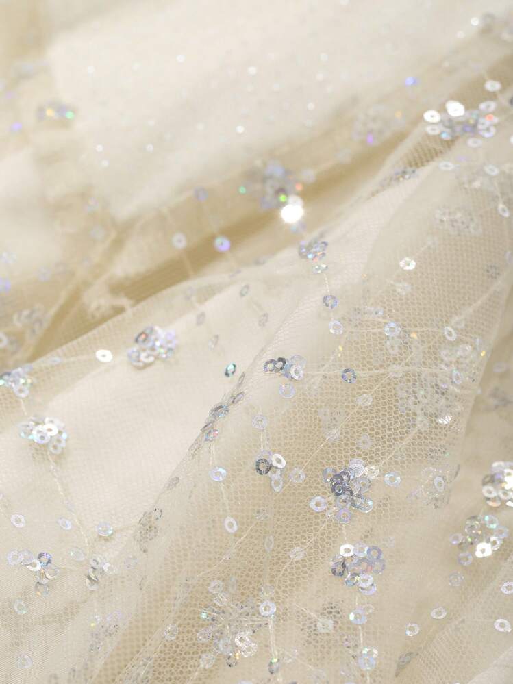 DAZY Elegante vestido largo sin mangas con parches de lentejuelas para mujeres, vestido de fiesta de verano, vestido de lujo - Albaricoque - Añade 9