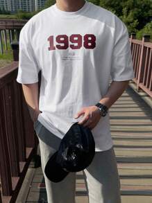 DAZY Summer Men's White T-Shirt With Numeric & Letter Print - White - View 3