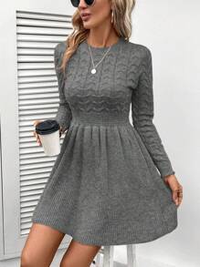 SHEIN LUNE Vestido de punto informal con cordón ajustable en la cintura, para otoño/invierno