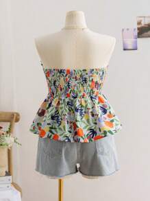 Soleia Áo babydoll in họa tiết hoa Boho cỡ lớn dễ thương buộc dây phía trước cho nữ, thích hợp cho kỳ nghỉ đầu thu, trở lại trường, áo thu, cho mùa hè - Màu xanh nhạt - Xem 2