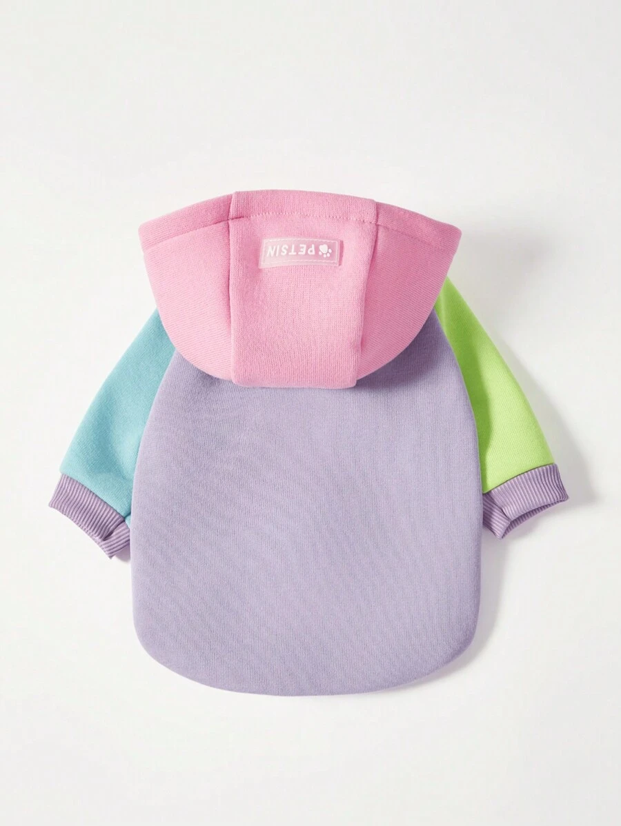 1 pièce sweat-shirt à capuche pour chien PETSIN, design à manches raglan blocs de couleurs, multicolore: rose, violet, bleu, vert - Multicolore - Voir 1