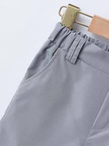 Young Boy Casual & Comfortable Woven Elastic Waist Shorts With Slant Pockets, Simple & Convenient For Daily Wear, School, Travel, Spring/Summer,Holiday,Summer,Travel - Grey - View 5