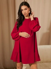 MaterniChic Vestido caqui de manga larga suelto y casual para maternidad, vestido corto para otoño/invierno, apto para oficina/trabajo/celebraciones para mujeres curvilíneas