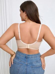 1pc Plus Size Lace Trim Sexy Soft Body Wireless Lingerie Bra - Apricot - View 2