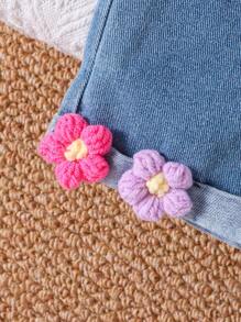 Baby Girl 2024 Summer New Nude Pink Flower Sleeveless Tank Top + Denim Flower Shorts - Pink - View 4