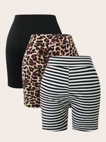 SHEIN LUNE Leggings courts décontractés à encolure en V, tailles plus, en plusieurs couleurs. Style bohème vintage - Multicolore - Voir 2