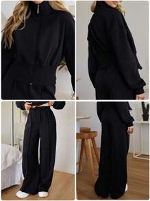 EURMUSE WOMAN COSY TWO PIECES LOUNGEWEAR WITH DOUBLE SIDE ZIPPER - Black - View 9