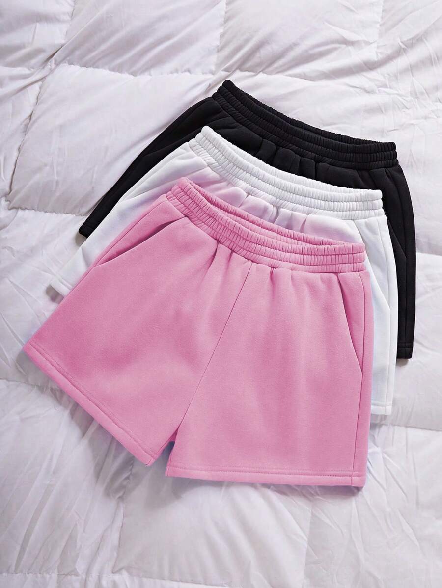 SHEIN Unity Quần short lưng thun màu trơn cho nữ, mặc hàng ngày - Màu Hồng baby - Xem 1