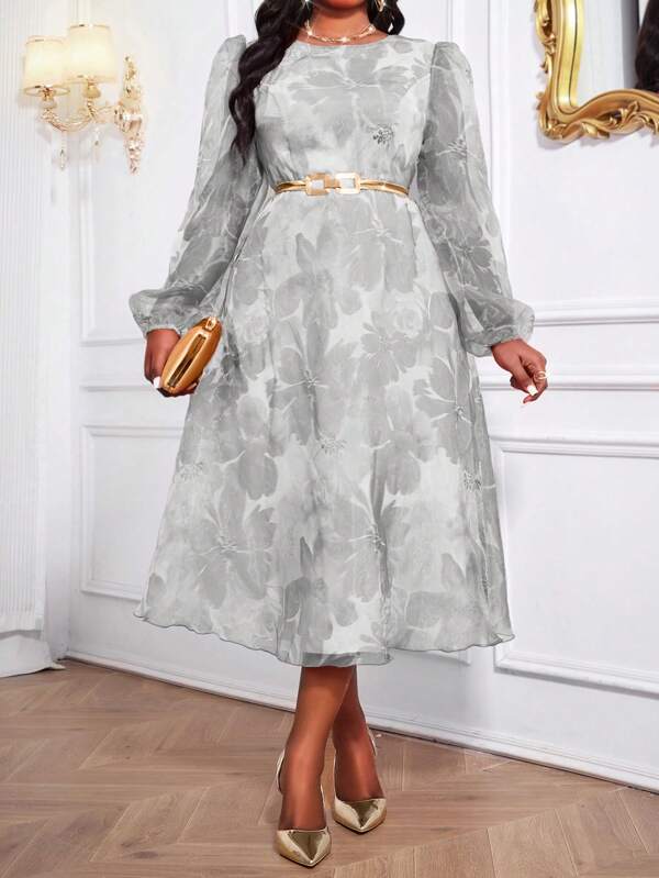 SHEIN Lady Autumn And Winter Elegant Vintage Work Wedding Cocktail Party Colorful Knitted Chiffon Round Neck Bishop Sleeve A Line Dress Plus Size Dresses Prom Dress
