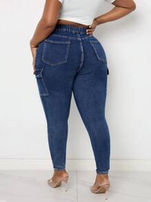 SHEIN Lady Plus Size Women's Jeans Skinny Stretch Overalls Blue Skinny Jeans Women Pants Halloween Pants Fall Pants Cowgirl Jeans Fall Women Pants