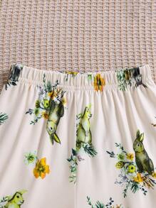 SHEIN Young Girl' Cute Bunny Print Ruffle Lantern Sleeve Top And Bowknot Pants 2 Pieces Pajamas Set - Multicolor - View 7