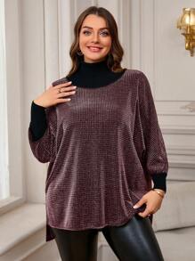 EMERY ROSE 大码闪亮蝙蝠袖优雅 T 恤，冬季女装 - 粉色 - 查看 4