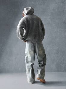 SUMWON 宽松阔腿牛仔裤经典休闲工作服休闲舒适四季日常街头风格都市时尚宽松裤 - 藍色 - 查看 4