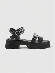 ROMWE Women's Summer Open Toe Dark Rock Punk Goth Roman Beach Sandals, Star Strap Platform Wedge Sandals Spring Shoes Spring Break Easter, Halloween For Christmas - Black - View 6