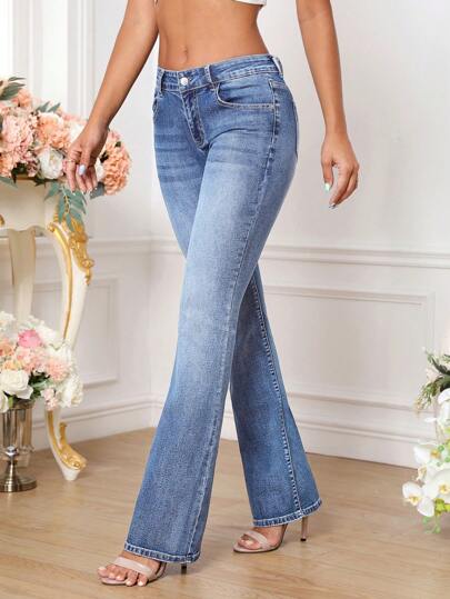 SHEIN Tall Women's Front-Button Pocket Simple Denim Long Pants, Casual Daily Wear