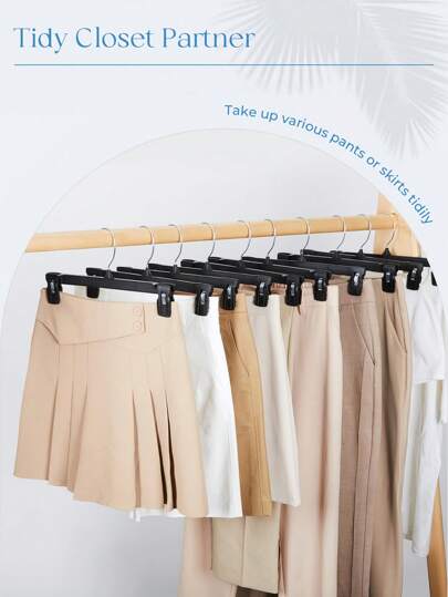 SHEIN 衣架黑色塑料衣架裤架，带 2 个可调节防锈夹子裙架和 360 度旋转挂钩裤子牛仔裤衣架，节省空间裤架裤夹，可调节夹子，适用于裤子、夹克、牛仔裤、裙子、衣服收纳、衣柜整理夹，5 件或 10 件装