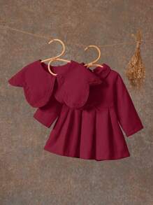 SHEIN Vestido chal rosa con lazo para bebé niña, lindo y sencillo para uso diario - Burdeos - Ver 5