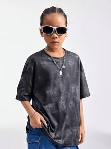 SHEIN قميص T أكثر حجماً ذو نمط ماسي موسم الربيع/الصيف للشارع/وموضة Y2K للحفلات الموسيقية وحفلات الفرقعات والملابس الأبوية الأبناء