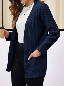 EMERY ROSE Women's Textured Knit Cardigan With Front Pockets, Long Sleeve - Royal Blue - View 4