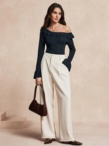 SHEIN Unity Women's Elegant Ruffle Collar Blouse Fall Cloth For Women - Black - View 5