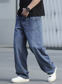 Claim Dot Men's Casual Straight-Leg Washed Denim Jeans - Blue - View 1