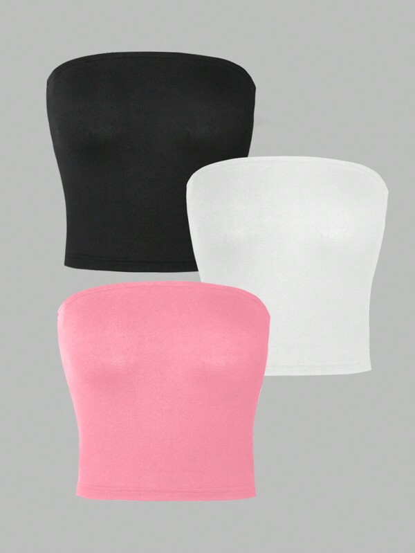 SHEIN Wildeya Teen Girl Black, White, Pink 3-Piece Bandeau Set