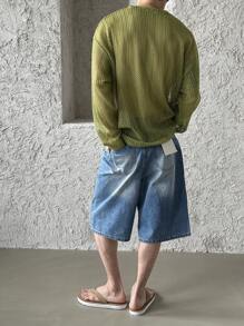 DAZY Camiseta de hombre de tela textural verde lisa, para verano