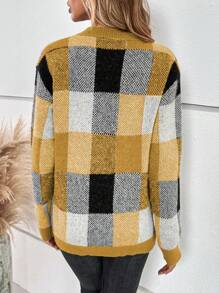 SHEIN LUNE 套头长袖毛衣，休闲时尚，适合日常穿着 - 芥末黃 - 查看 2